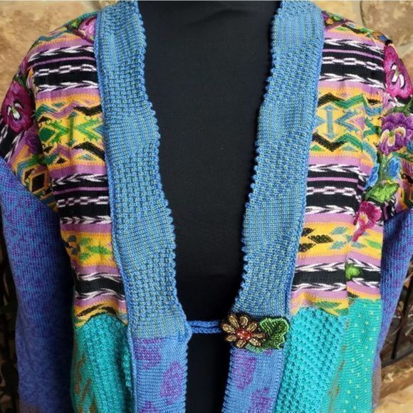 Vintage‎ Veranda Wear Guatemalan Knit Cardigan with Needlework Embroidery Sz M - Picture 2 of 12